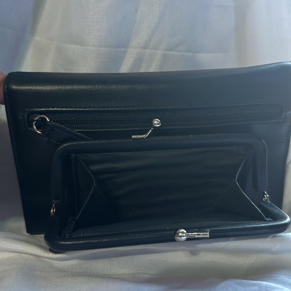 Women’s black multi function wallet with attached coin purse on back - Picture 3 of 6